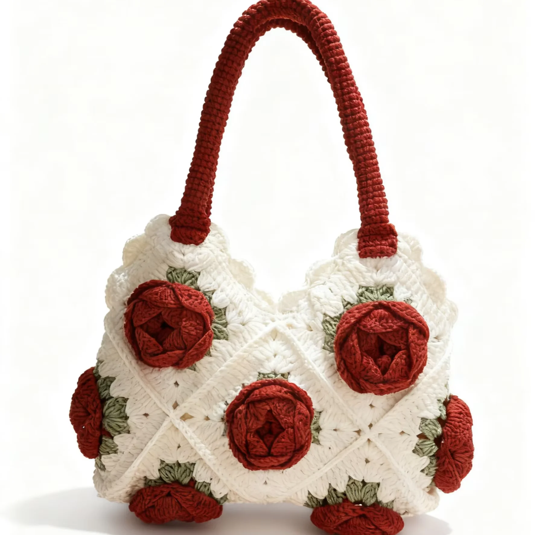 H372d782475a844f99485385f4cf45762G.webp Hot Selling Women's Handmade Crocheted Bag Rose Series Grandmother Fashionable Handbag Embroidery Open for Leisure Holidays - Image 1